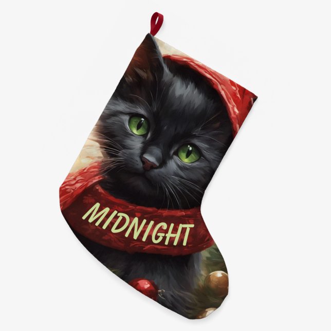 Black Kitten  Large Christmas Stocking (Front (Hanging))