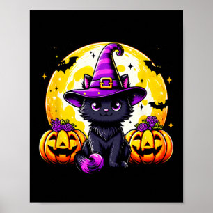 Black Kitten Pumpkin Cat Witch Hat Spooky Season H Poster