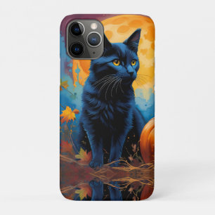 Black Kitten Pumpkin Full Moon Autumn Leaves iPhone 11 Pro Case