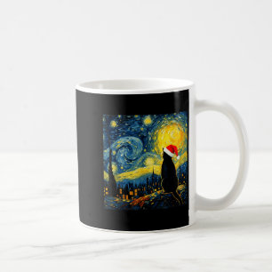 Black Kitten Santa Hat Van Gogh Style Starry Night Coffee Mug