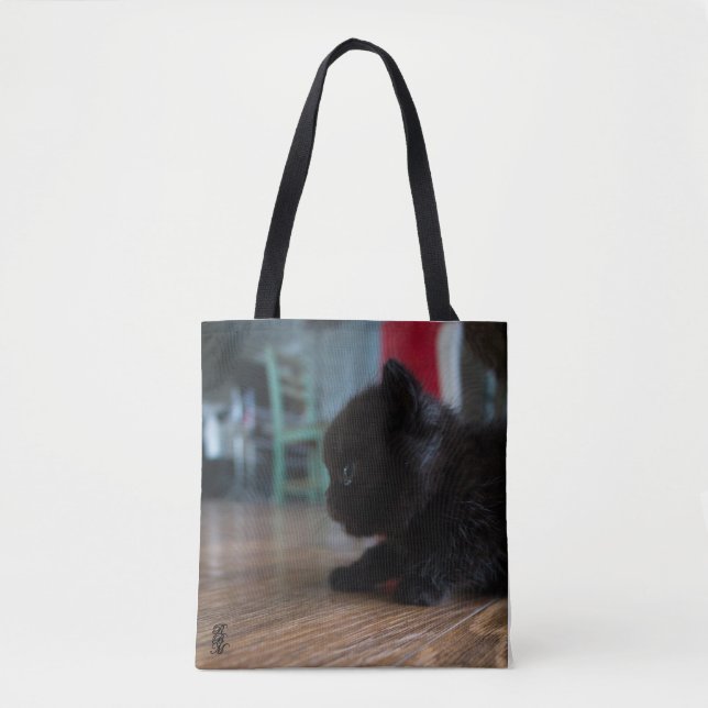 Black Kitten Up Close Tote Bag (Front)