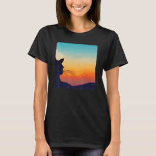 Black Kitten Watching The Colourful Sun Set Cat Su T-Shirt