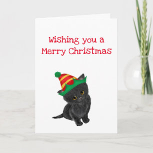 Black kitten wishing you a merry Christmas card