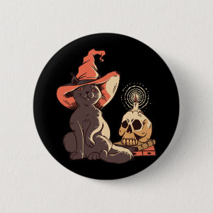 Black Kitten Witch Halloween Design 6 Cm Round Badge