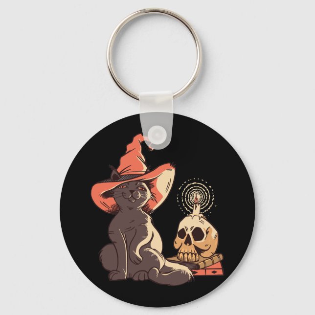 Black Kitten Witch Halloween Design Key Ring (Front)