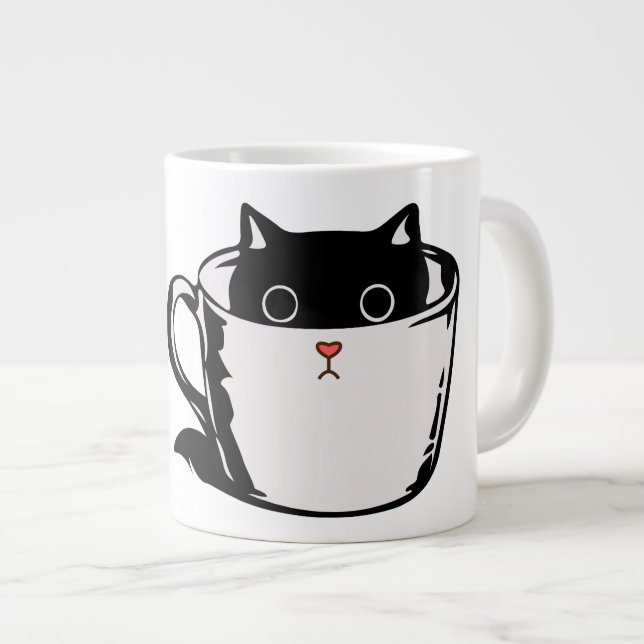 Black kitten with red nose hiding in a cup (Front Right)
