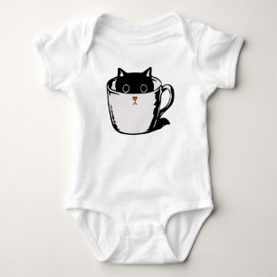 Black kitten with red nose hiding in a cup baby bodysuit