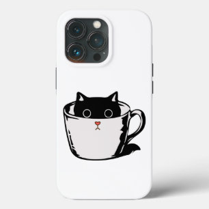 Black kitten with red nose hiding in a cup iPhone 13 pro case