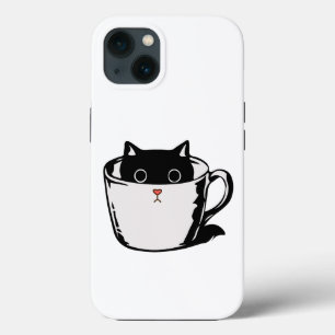 Black kitten with red nose hiding in a cup iPhone 13 case