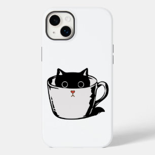 Black kitten with red nose hiding in a cup Case-Mate iPhone 14 plus case