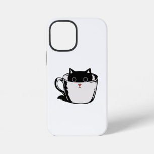 Black kitten with red nose hiding in a cup iPhone 12 mini case