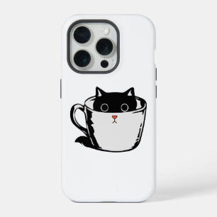 Black kitten with red nose hiding in a cup iPhone 15 pro case
