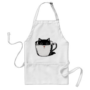Black kitten with red nose hiding in a cup standard apron