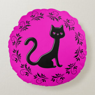 Black Kittens Cartoon 2 Round Cushion
