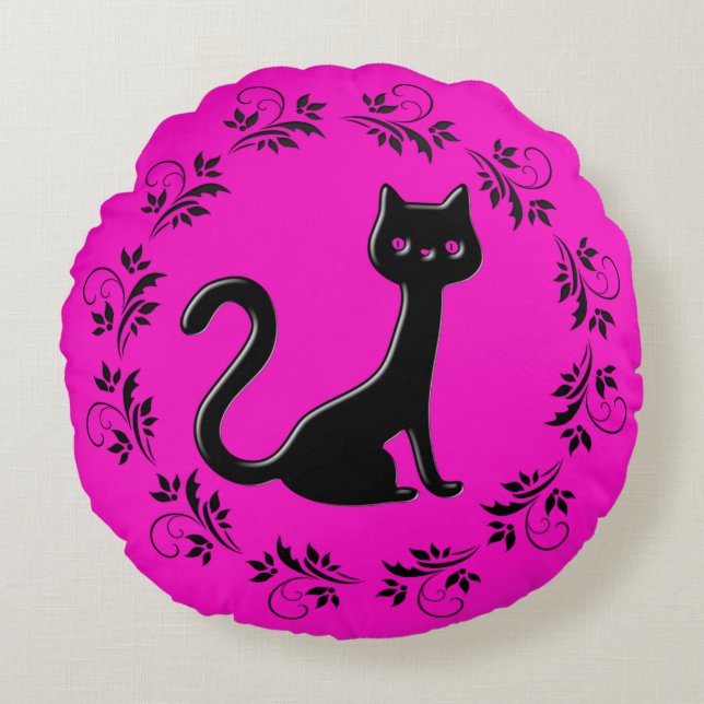 Black Kittens Cartoon 2 Round Cushion (Front)