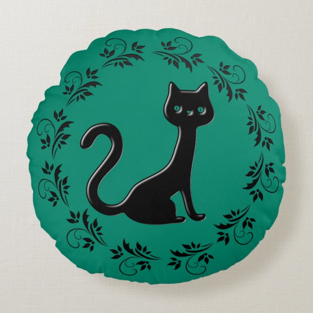 Black Kittens Cartoon 4 Round Cushion (Front)