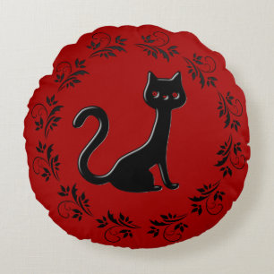 Black Kittens Cartoon 5 Round Cushion