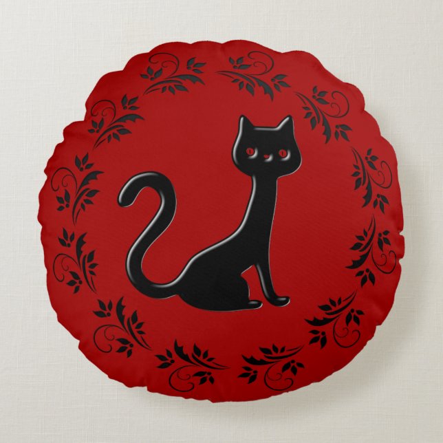 Black Kittens Cartoon 5 Round Cushion (Front)