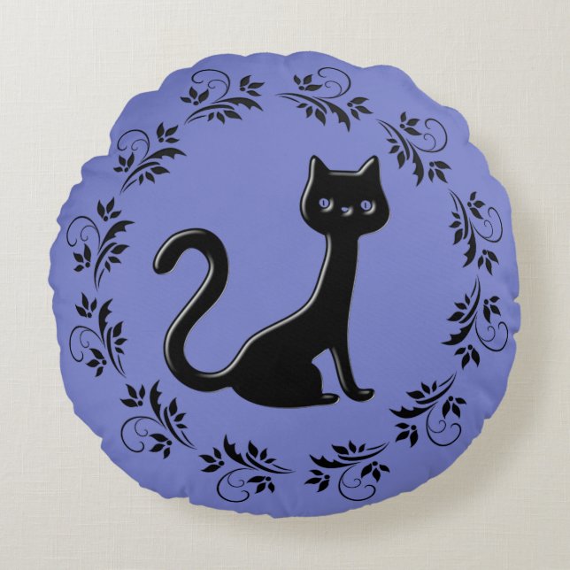 Black Kittens Cartoon 9 Round Cushion (Front)