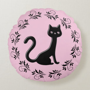 Black Kittens Cartoon Round Cushion