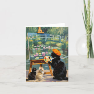 Black Kitty Artist Painting Monet Water Lilies Thank You Card