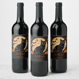 Black Kitty Cat Halloween Wine Label