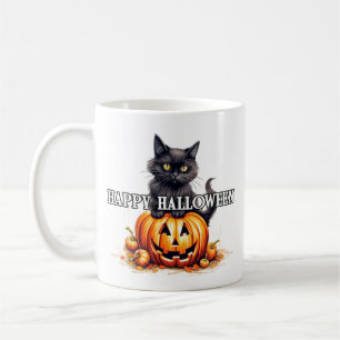 Black Kitty Cat   Happy Halloween Coffee Mug