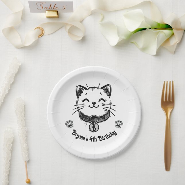 Black Kitty Cat Kitten Birthday Party   Paper Plate (Wedding)