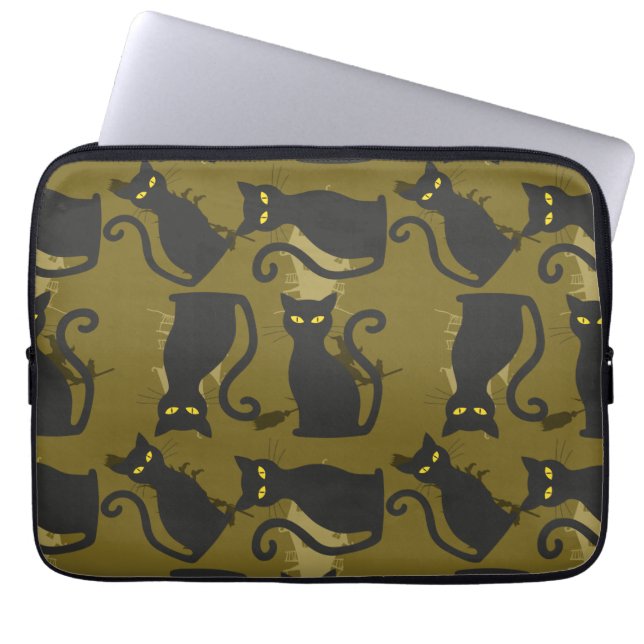 Black Kitty Cat Metallizer Factory Deco  Laptop Sleeve (Front)