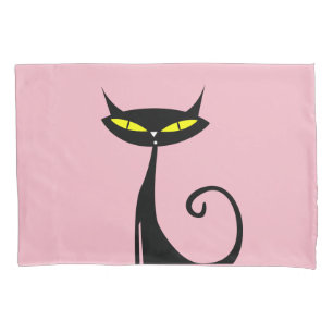 Black kitty Cat pink Pillow cases