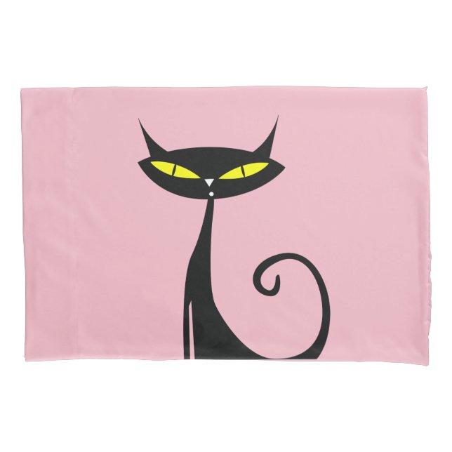 Black kitty Cat pink Pillow cases (Front)