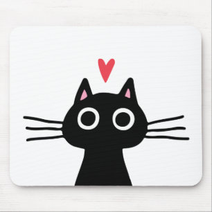 Black Kitty Cat with Valentine Heart Mouse Pad