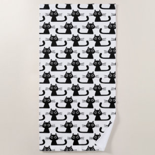 Black Kitty Cats Pattern - Fun Feline Animal Lover Beach Towel