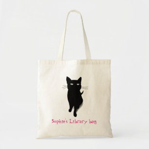 Black kitty  cool cat library girl tote bag