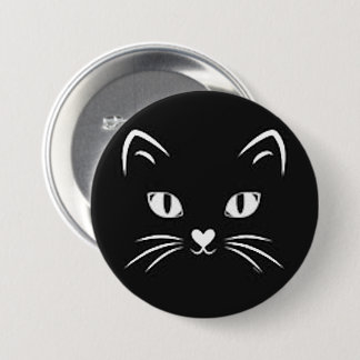black kitty face 7.5 cm round badge
