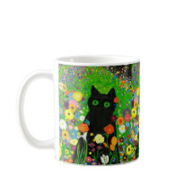 Black Kitty Floral Mug