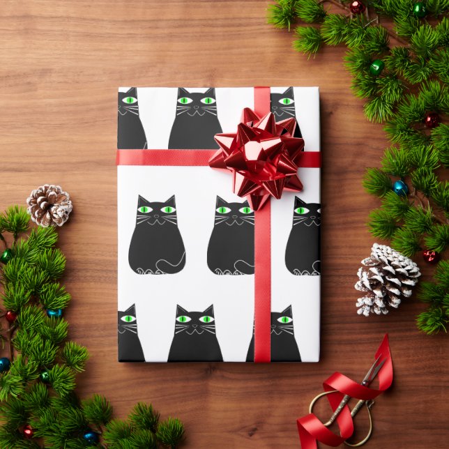 Black Kitty Green Eyes Custom Wrapping Paper (Holiday Gift)