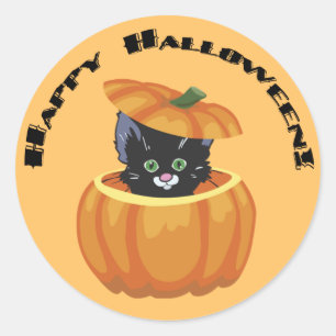 Black Kitty Pumpkin Halloween Sticker