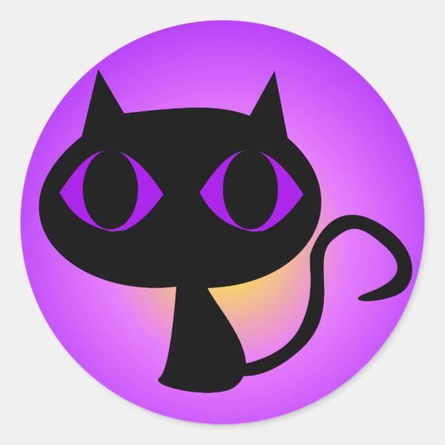Black Kitty Purple Gradient Classic Round Sticker (Front)