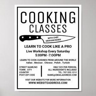 Black Knife, Gourmet, Cooking Classes Advertising Poster