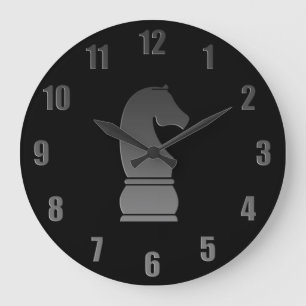 Black knight chess piece large clock