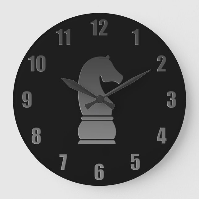 Black knight chess piece large clock (Front)