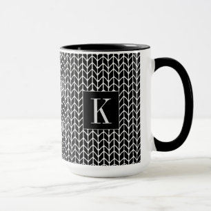 BLACK KNIT Tall Black Combo Mug + Initial II