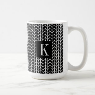 BLACK KNIT Tall White Mug + Initial II