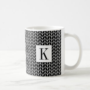 BLACK KNIT White Mug + Initial