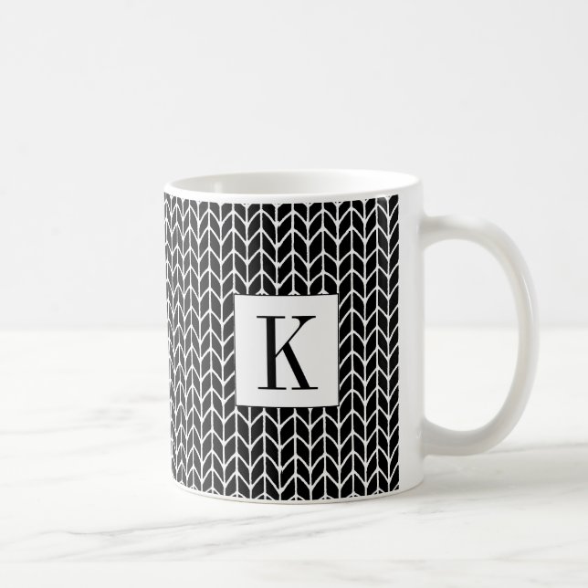 BLACK KNIT White Mug + Initial  (Right)