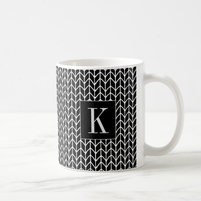 BLACK KNIT White Mug + Initial II (Right)