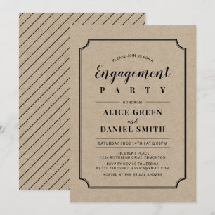 Black & Kraft Classic Wedding Engagement Party Invitation