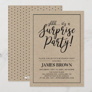 Black & Kraft   Modern Surprise Retirement Party Invitation