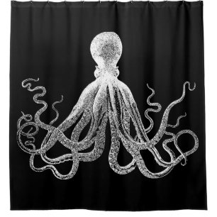 Black Kraken Octopus Shower Curtain